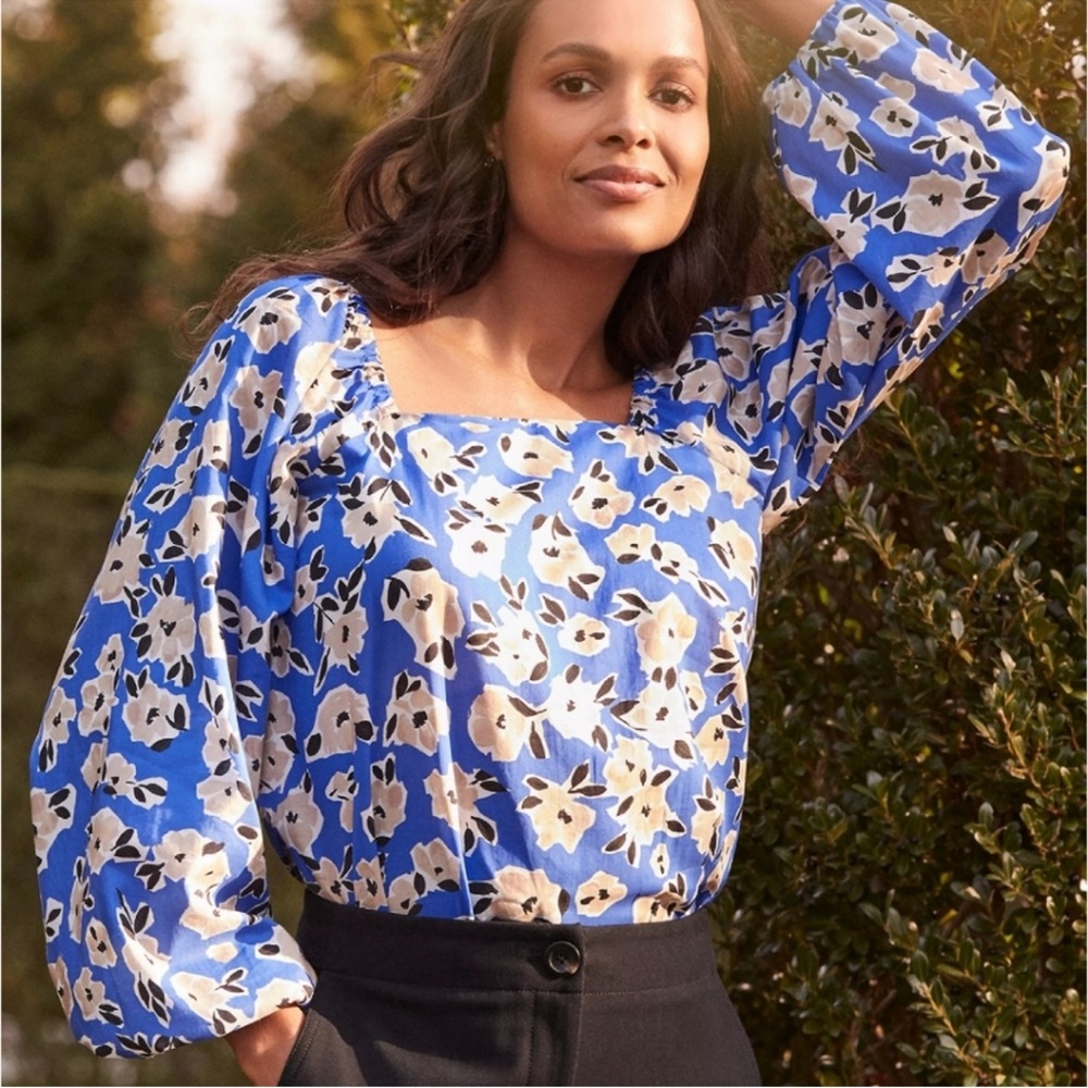 NWT Ann Taylor Floral Square Neck Puff Sleeve Top Size XXL